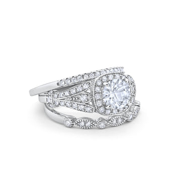 Three Piece Art Deco Bridal Wedding Ring Simulated Cubic Zirconia 925 Sterling Silver